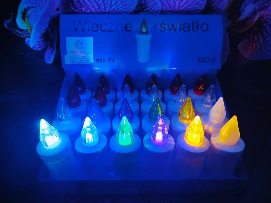 Wkład led do zniczy duży  16,5 cm mix kolor 24 szt.