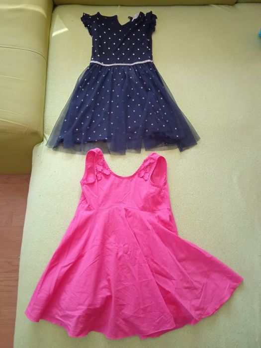 Sukienki różowe i granatowa z tiulem, rozm. 98-104, 3-4 lata