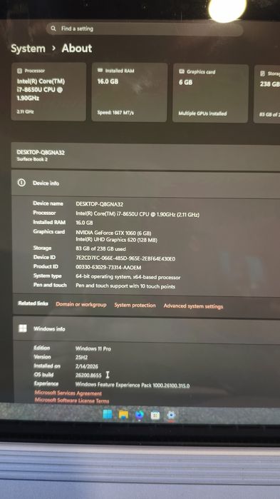 Portátil Touch Microsoft Surface Book 2