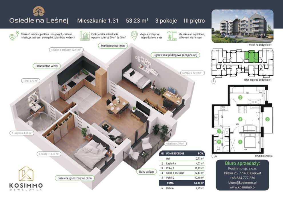 Nowa inwestycja - 3 pokoje, 3 piętro z balkonem