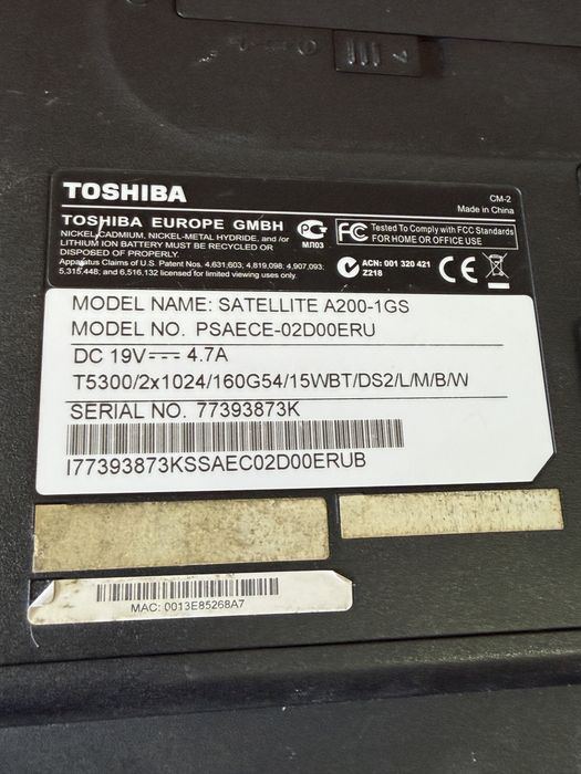 Ноутбук Toshiba Satellite A200 2/160GB + мишка Logitech