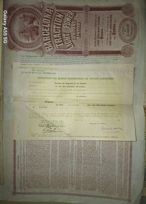 Título ao portador da Barcelona Traction, Light and Power.