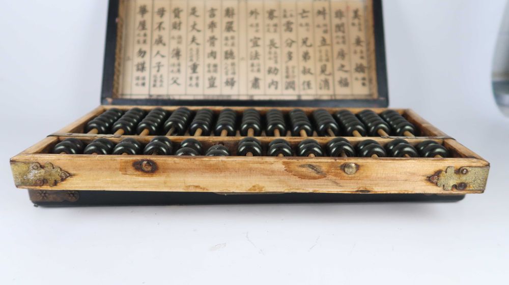 Ábaco Chines em caixa de madeira com dragão e fênix - China