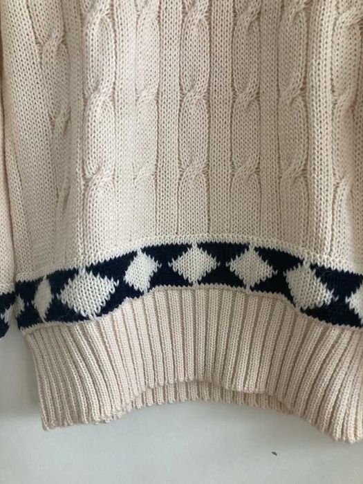 Kremowy sweter w serek, 100% wełna, Vintage.