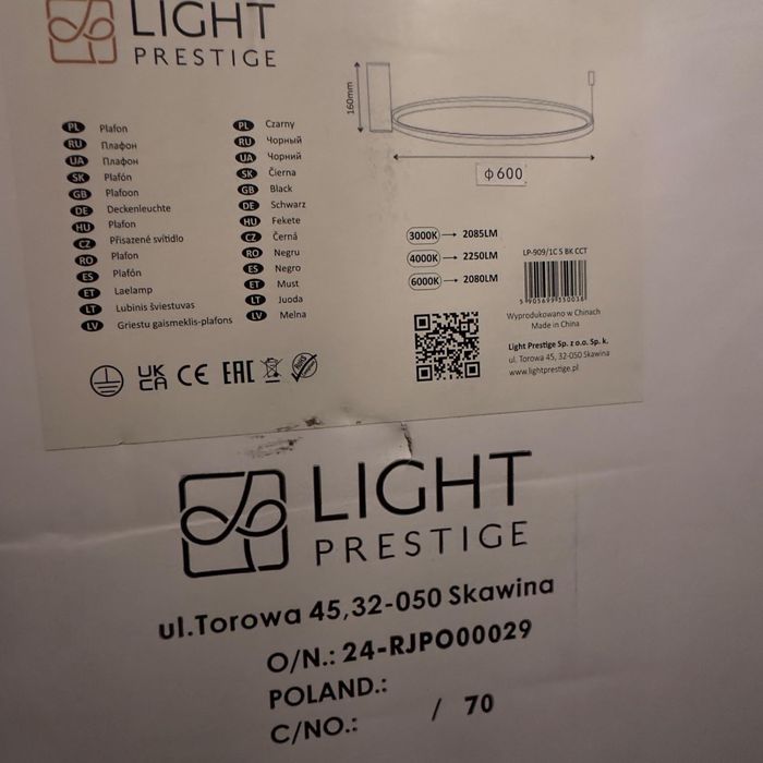Plafon Ring 60 cm czarny light prestige