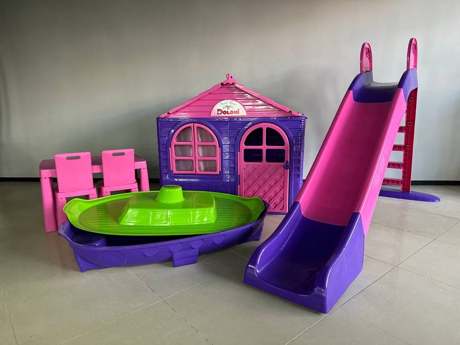 Набір для дітей будиночок гірка,пісочниця з накриттям,Будиночок,гірка