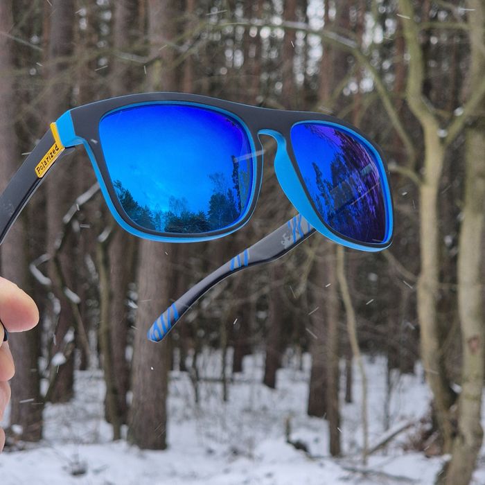 Okulary przeciwsłoneczne polaryzacyjne błękitne lustrzanki Etui Gratis