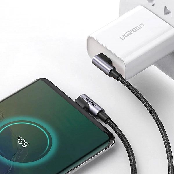 Kabel Ugreen US323 kątowy USB-C - USB-C PD QC 60W 3A 2m - czarny