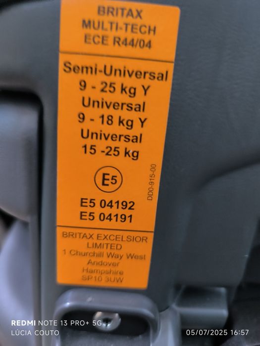 Cadeira rear facing britex multi tech 3