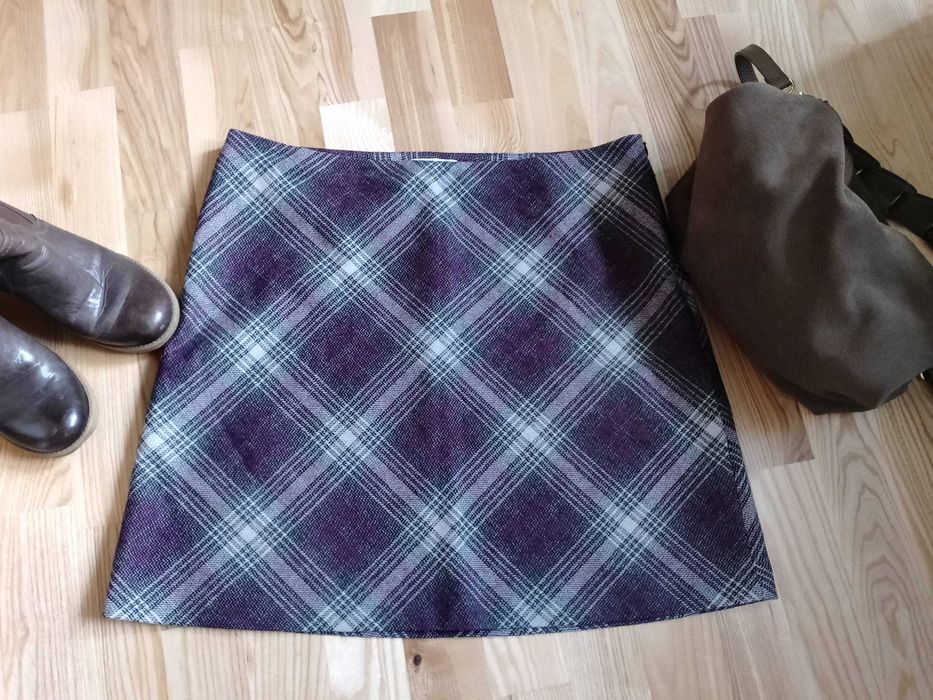 Spódnica krótka przed kolano litera A elegancka smart casual krata fuksja szary s.Oliver 40 L