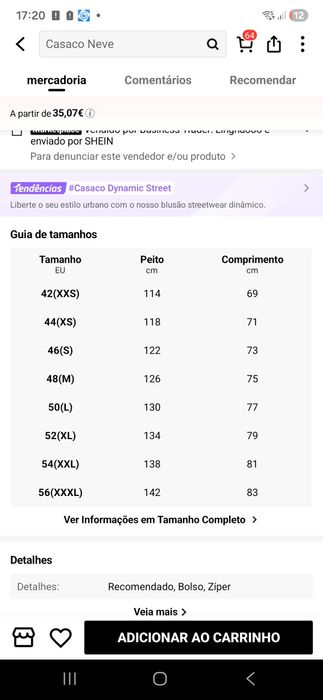 Casaco neve Homem térmico XS