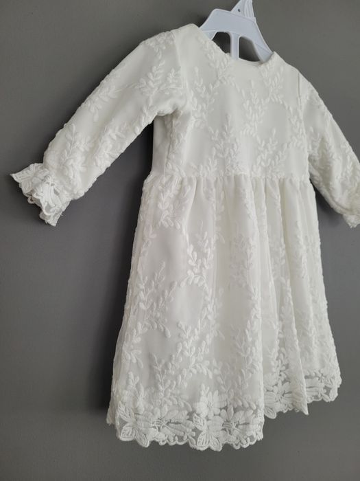 Zestaw na chrzest sukienka Noeli ecru Margaret 68 + buciki + opaska z