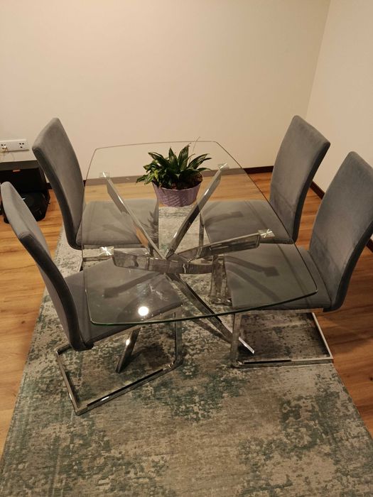 Mesa jantar topo vidro com 4 cadeiras