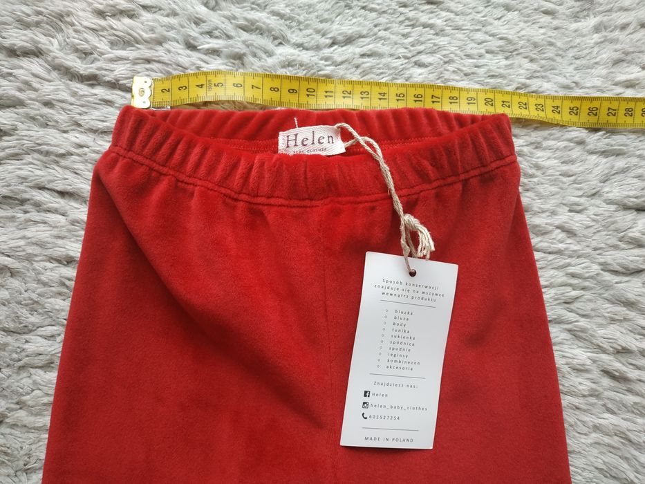 Nowe legginsy/welurowe/ocieplane/czerwone/kokarda/Helen/r.98/104