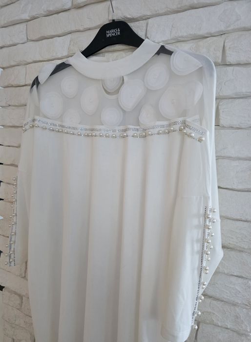 Overchic unikatowa tunika perełki tiul kwiatki 3d plus size 52 54