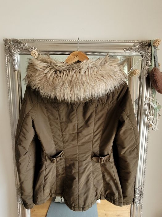 ZARA Woman,kurtka,ocieplana parka,khaki/zielony,kaptur,futerko,r.XS