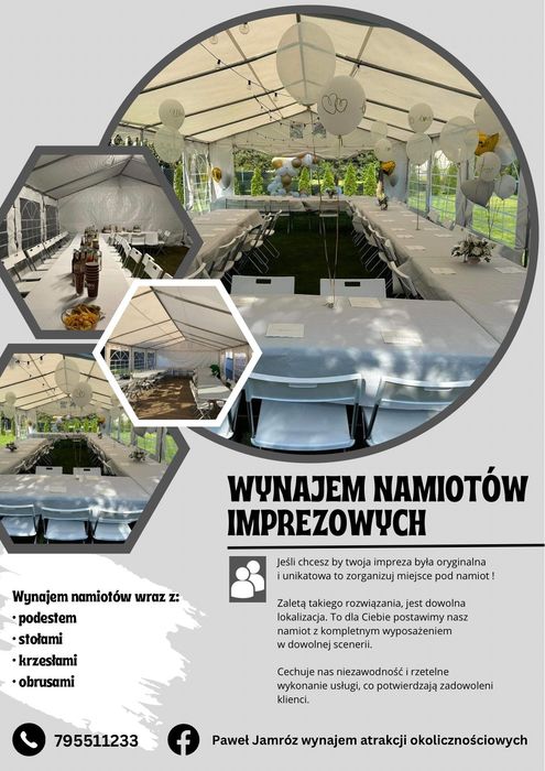 Namioty imprezowe namiot imprezowy z podestem modrzewiowym sztuczna trawa