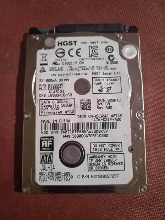 Продам HDD HGST 2,5 500g 7200 для ноутбука