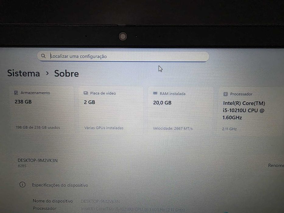 Vendo ou troco Portátil Lenovo i5 10ª 20GB RAM SSD 250gb + Gráfica MX330
