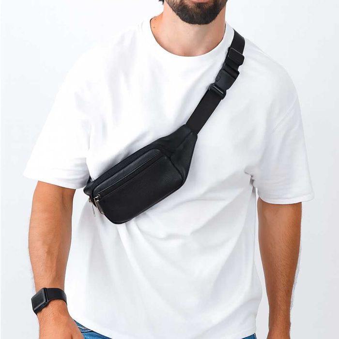 Шкіряна міні бананка чоловіча сумка з натуральної італійської шкіри