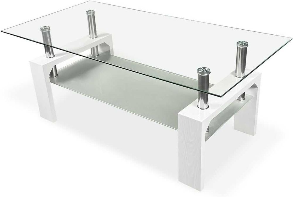 Mesa de centro de vidro 110 x 45 x 55 cm [BRANCO ou MADEIRA] - NOVO