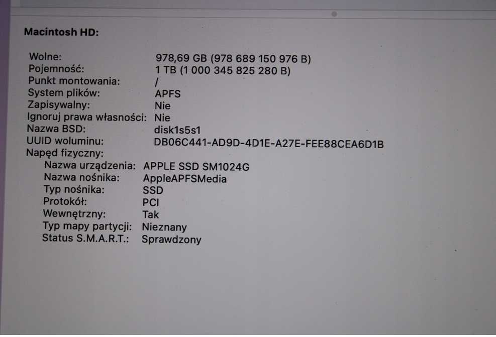 Dysk  Apple MZ-KPV1T0S/0A4 M.2 PCIe SsubX 1TB A1398