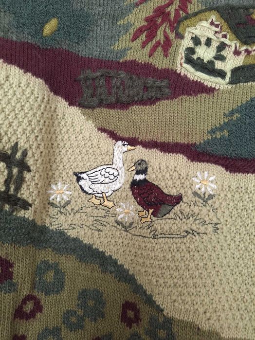 Sweter damski męski okrągły dekolt zielony khaki vintage Italy