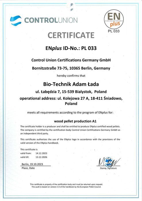 Pellet drzewny certyfikowany ENplus A1 Producent
