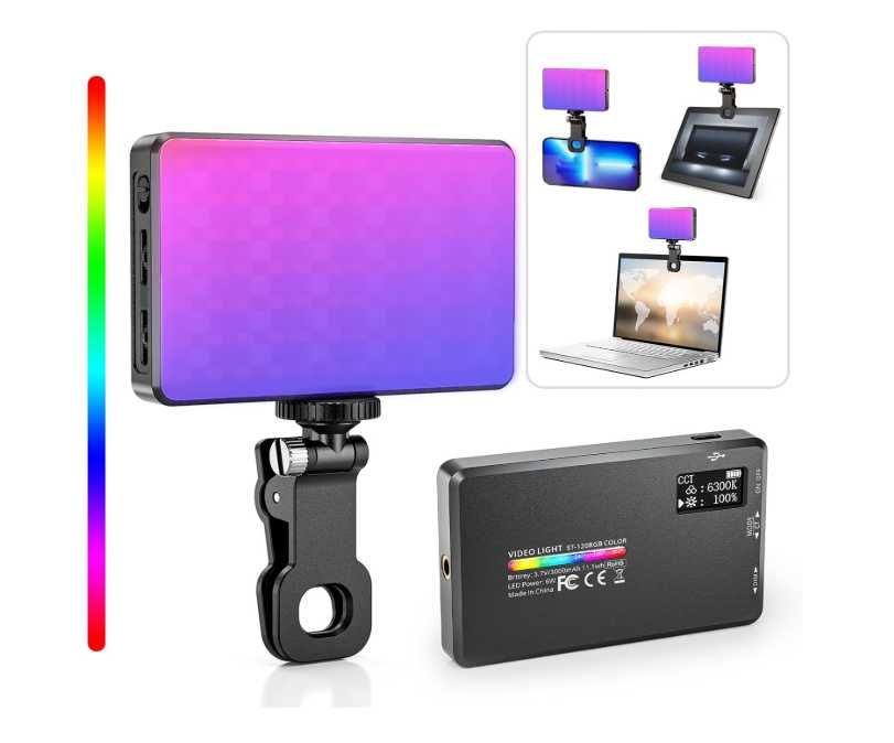 ST-120 RGB Kieszonkowa lampa wideo LED z klipsem 2500K-9000K 20efektów