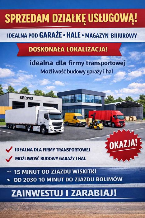 Działka usługowa Nowa sucha ok 10-15 minut od A2