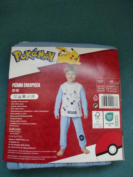 Piżama dwuczęściowa 122-128 dla chłopaka pokémon Pikachu dluga