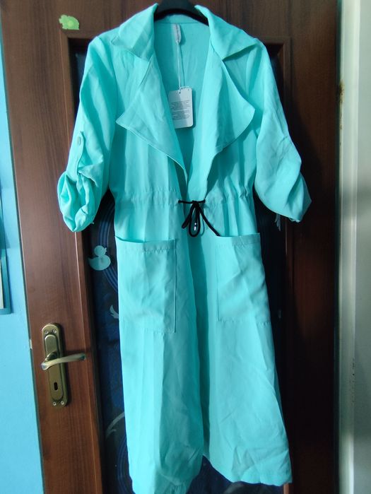 Płaszcz długi miętowy