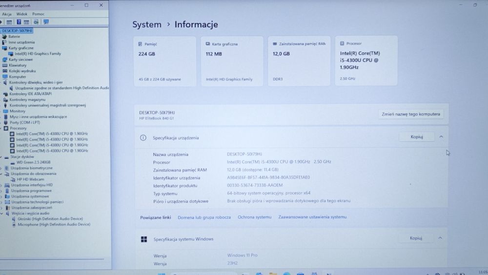 Biznesowy HP EliteBook - Intel Core i5, 12GB RAM, 240GB SSD, Windows11