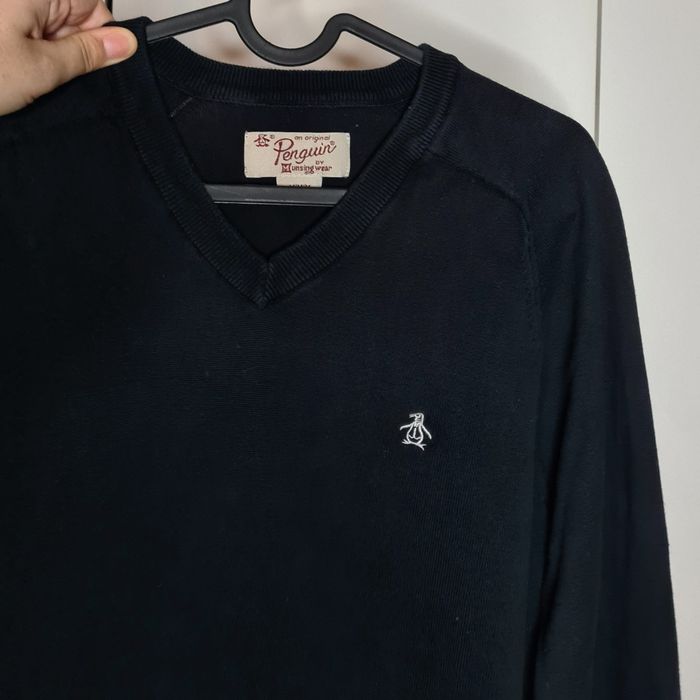 Penguin męski sweter w serek M czarny USA casual bawełna