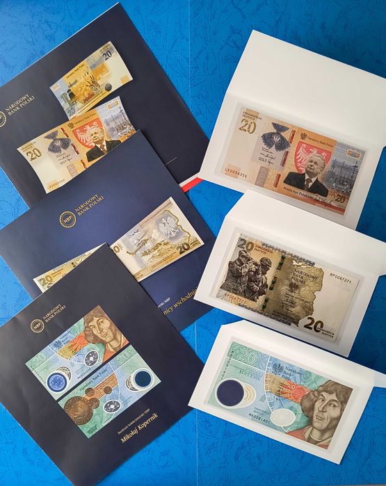 Komplet 17 banknotów kolekcjonerskich NBP + foldery + gratis!