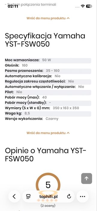 Subwoofer Yamaha YST-FSW050 Czarny