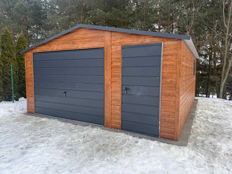 Garaż Blaszany 5x6 Drewnopodobny Złoty Dąb Grafit  + Drzwi PRODUCENT