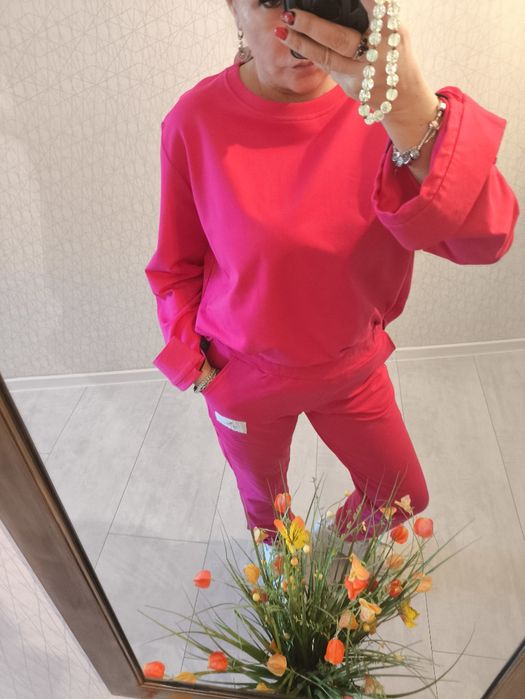Lamu piękny dres komplet fuksja bawełna l xl XXL
