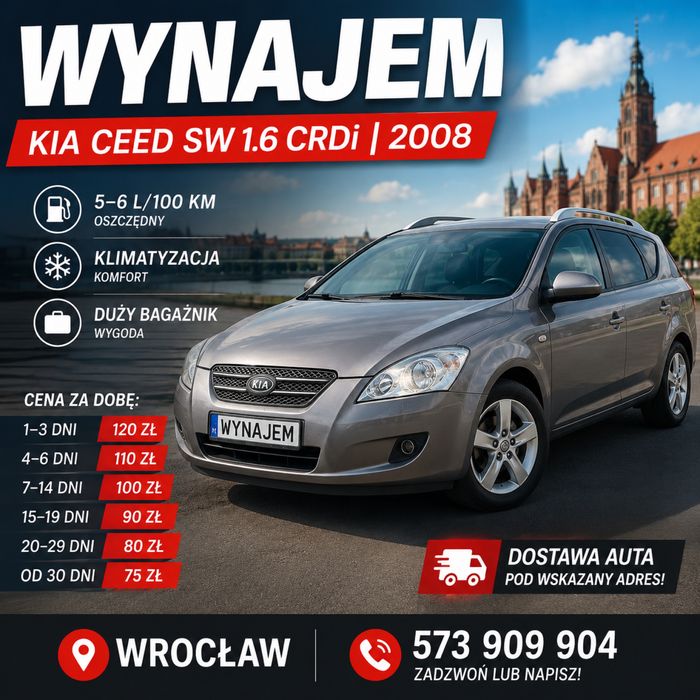 Kia Ceed SW 1.6 CRDi •Auto  Wynajem • Wrocław
