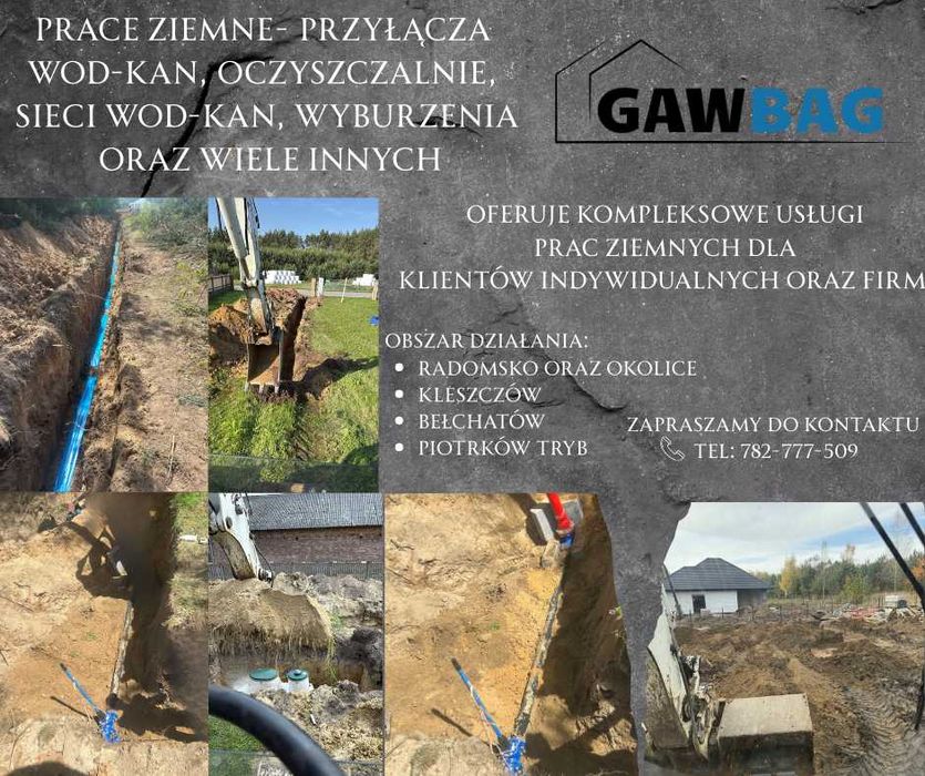 Prace ziemne–Przyłącza wod-kan Oczyszczalnie Sieci wod-kan Wyburzenia