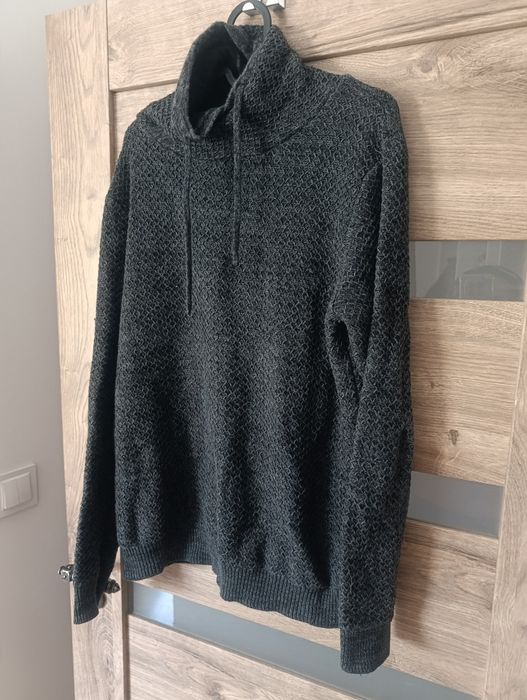 Sweter pleciony z kołnierzem golfem bawełniany szary S