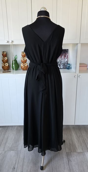 Elegancka długa czarna sukienka maxi plus size 48 szyfon sylwester