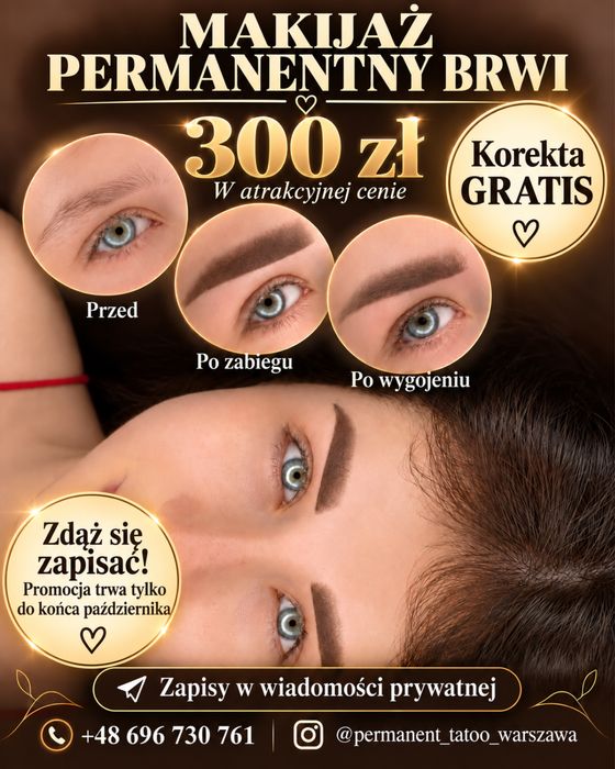 300 zl!Makijaż permanentny brwi metodą pudrową oraz Małe tatuaże