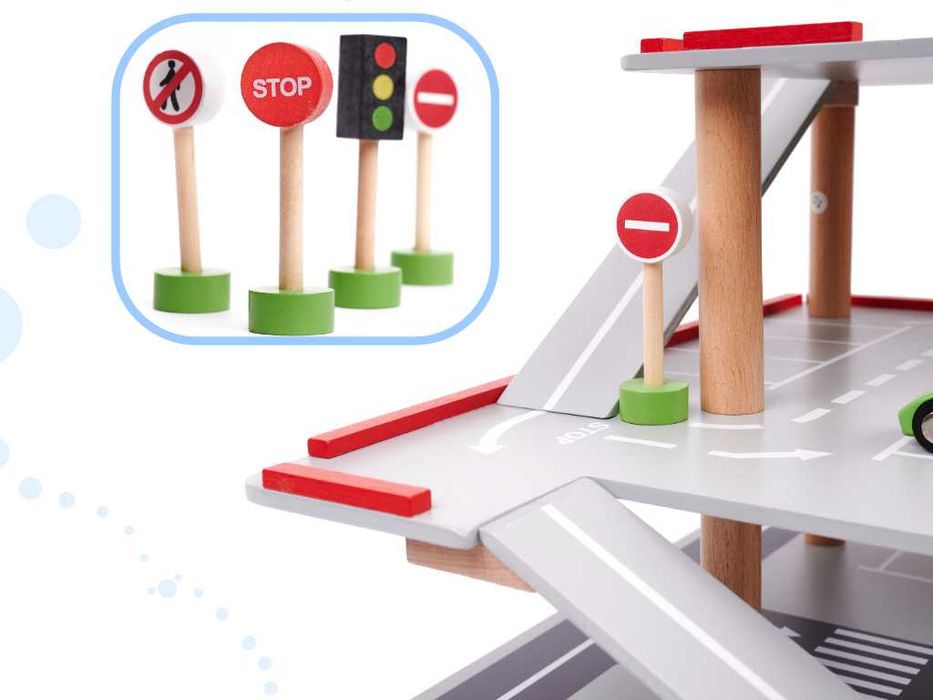 Zabawka drewniana garaż piętrowy parking miejski