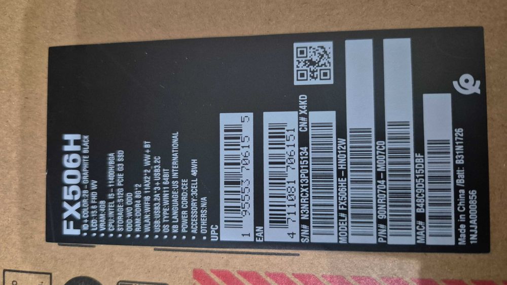 Komputer (laptop) ASUS TUF Gaming FX506HE-HN0112W – USZKODZONY