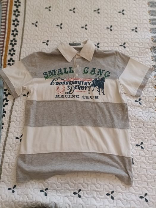 Polo da smallgang tamanho 14 anos branco e cinzento