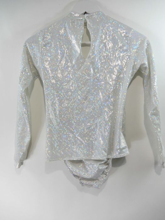 Strój do akrobatyki body gimnastyczne białe mieniące 34 XS 36 S