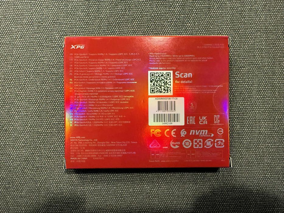 Dysk Adata XPG S70 Blade 1TB M.2 2280 PCIe Gen4x4 SSD