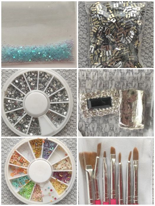 Ozdoby do stylizacji paznokci., pędzle, żyletki ozdobne