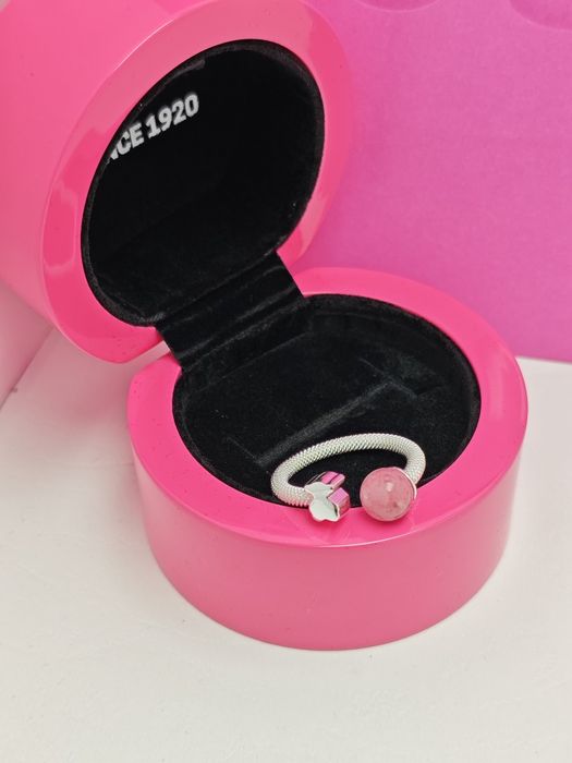 Pierścionek 16 z misiem srebro 925 z różowym rodonitem